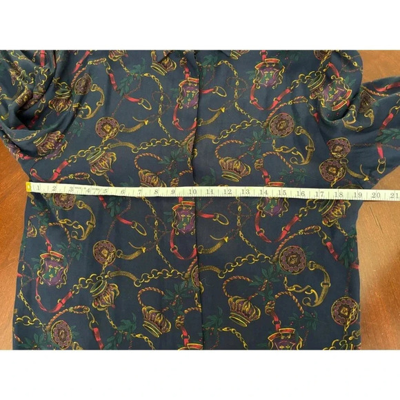 Vintage Tapestry Designs Women's Royal Equestrian Print Button Down Shirt Size 8 - Picture 9 of 12